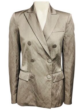 ALTUZARRA TAUPE CRINKLED DOUBLE BREASTED BLAZER JACKET